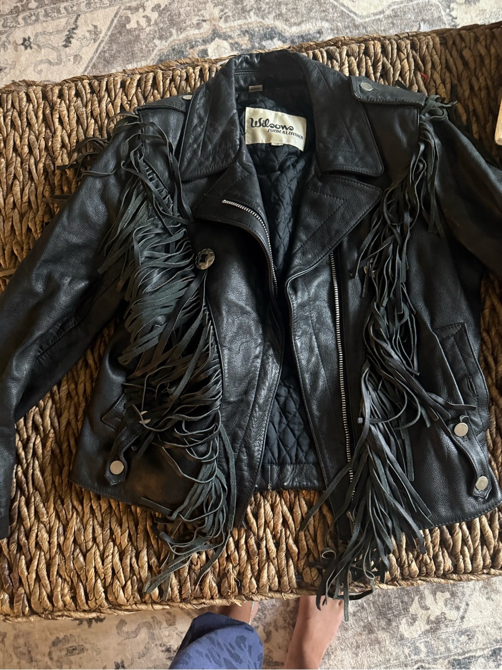 Wilson Black Leather Fringe Biker Jacket
